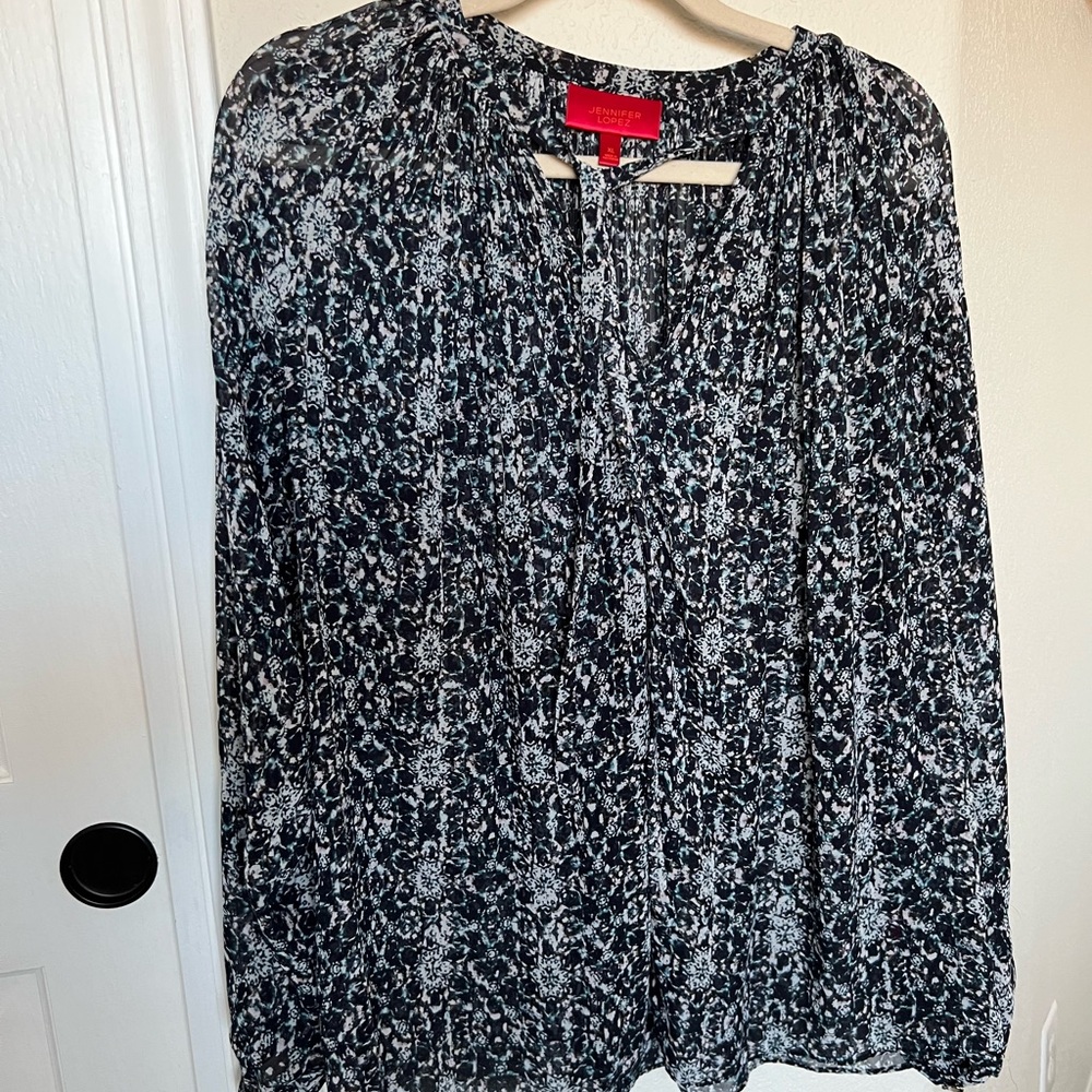 Jennifer Lopez Black and White Patterned Blouse